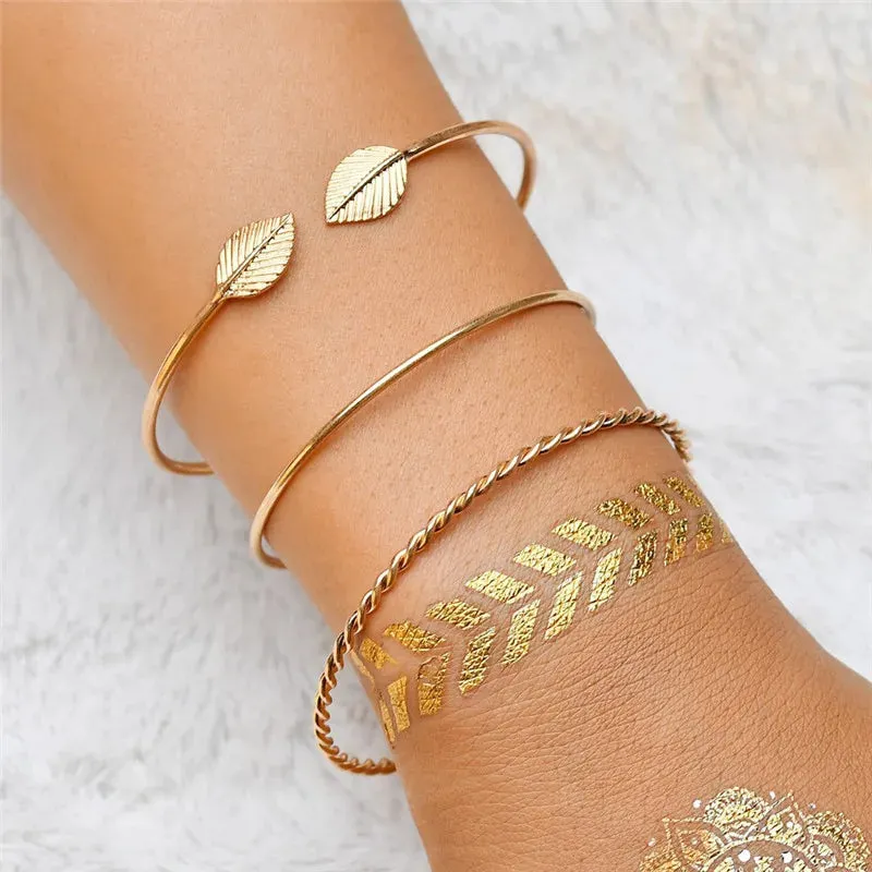 Gold Curb Chain Bracelets Set