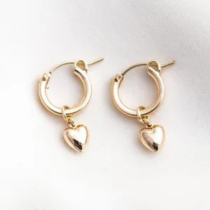 Gold Dangling Heart Hoops