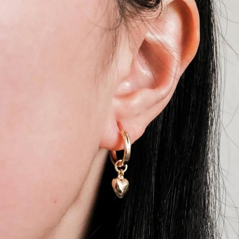 Gold Dangling Heart Hoops