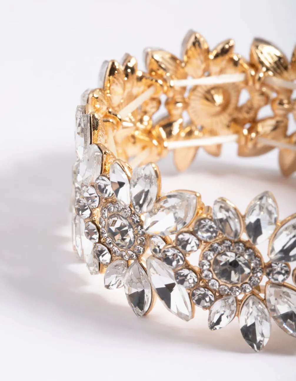 Gold Floral Diamante Detail Stretch Bracelet