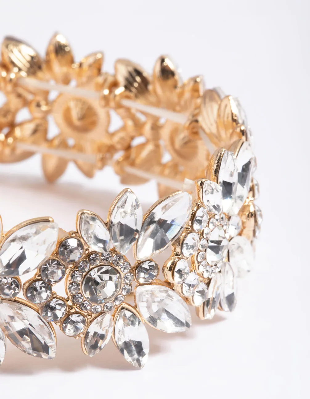 Gold Floral Diamante Detail Stretch Bracelet