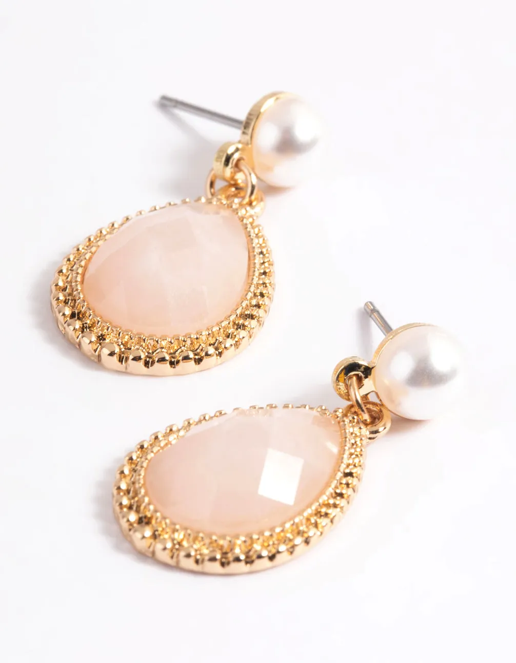 Gold Pearl Neutral Stone Drop Earrings