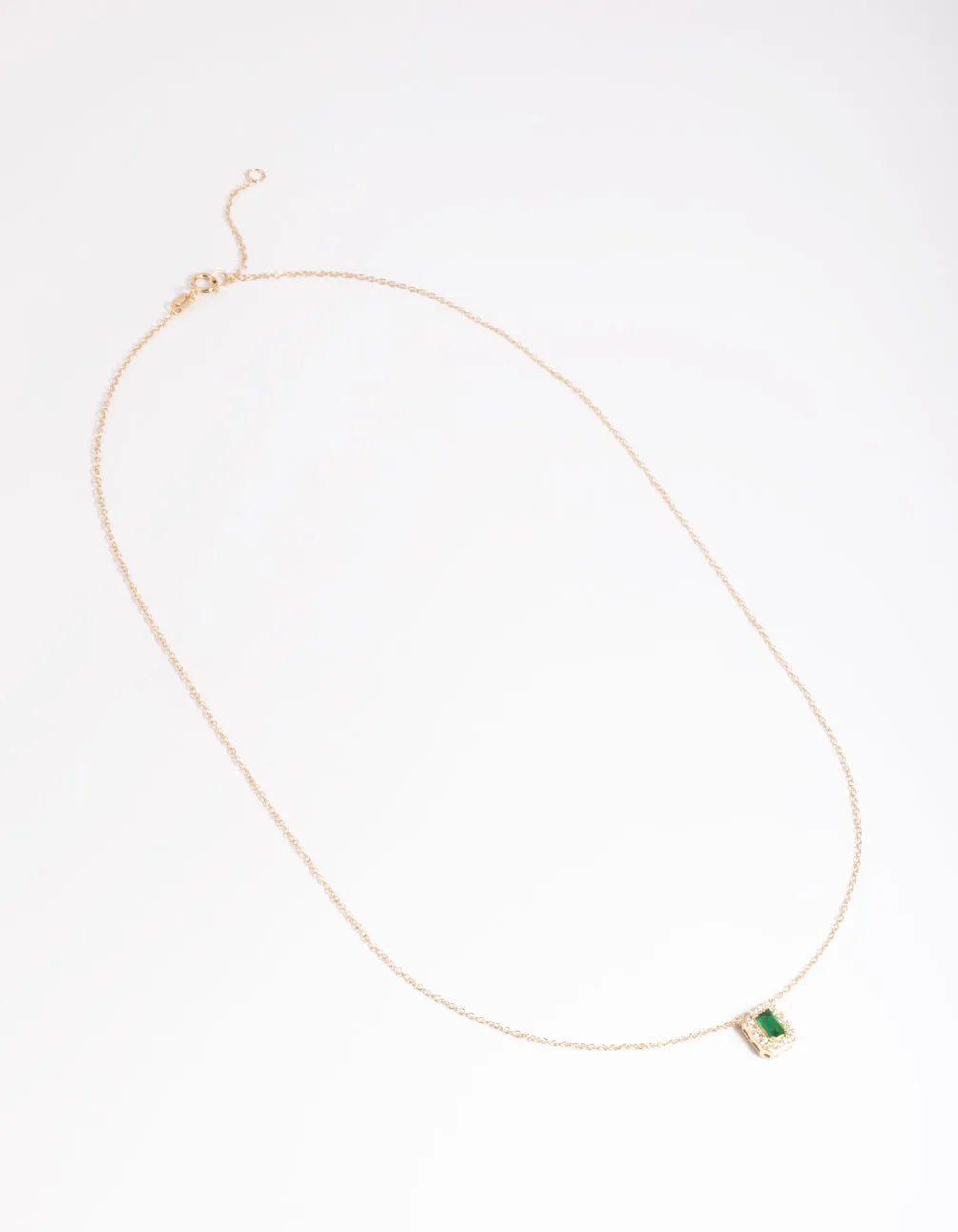 Gold Plated Sterling Silver Green Baguette Necklace