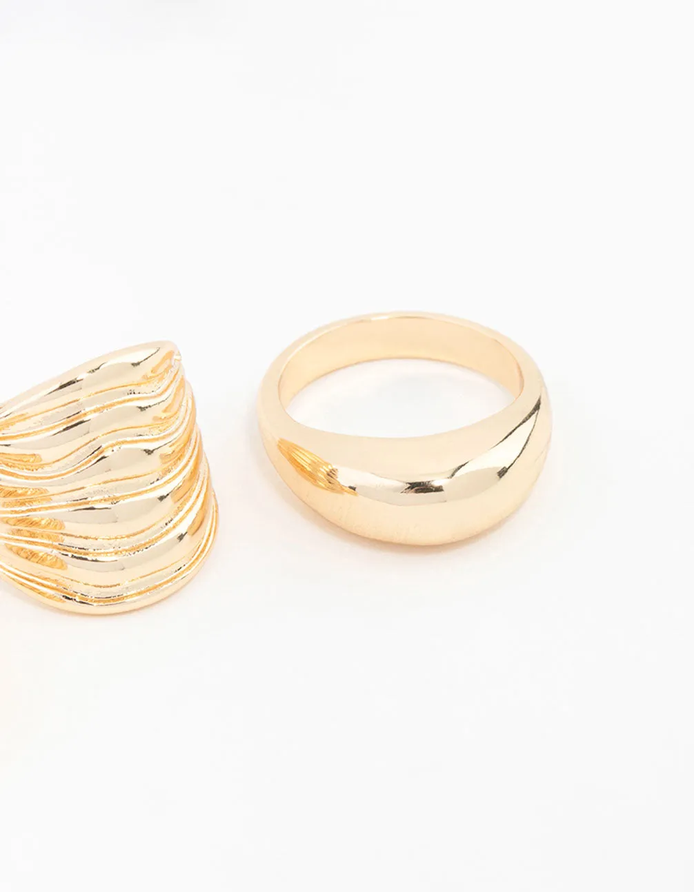 Gold Ribbed Rings 3-Pack