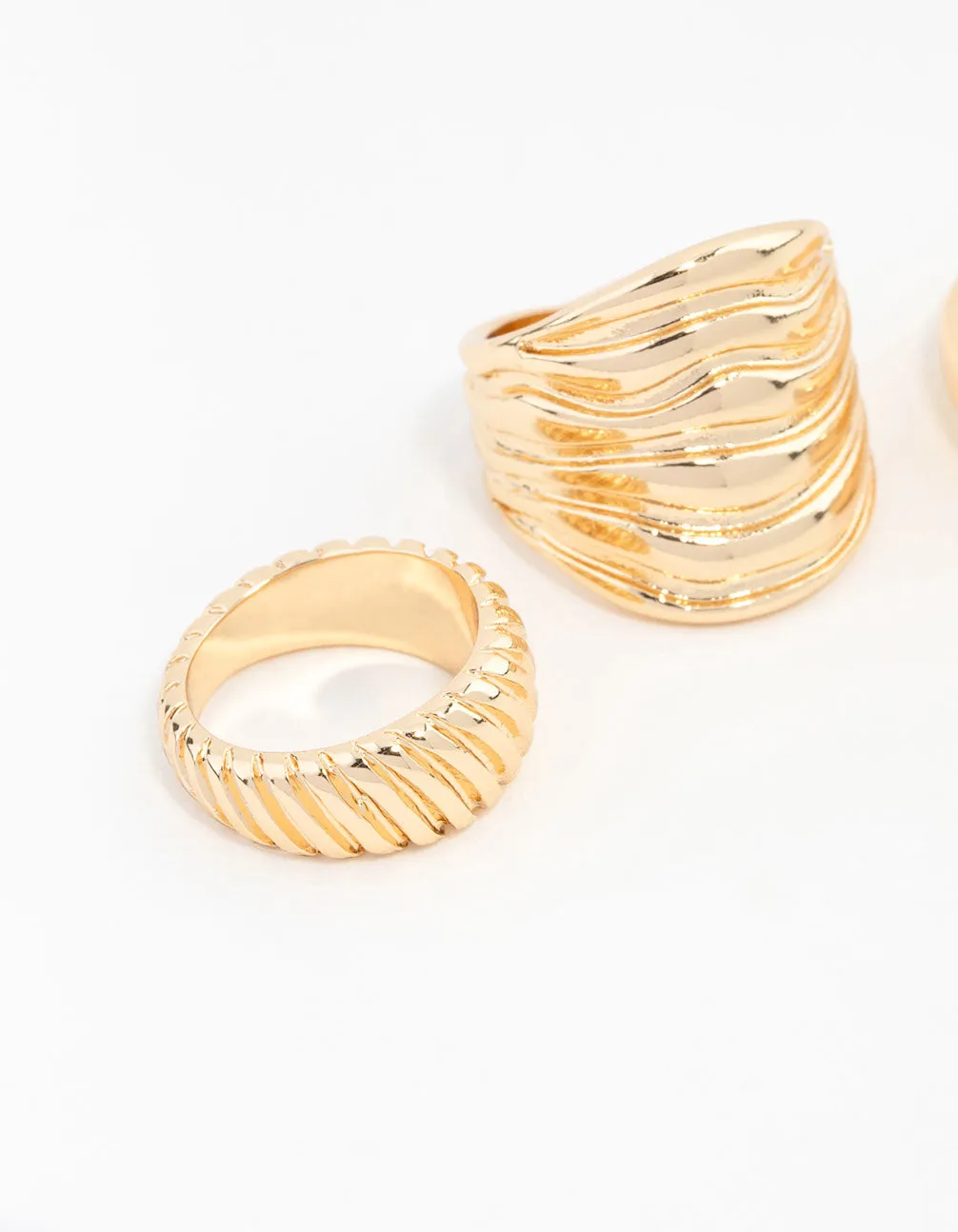 Gold Ribbed Rings 3-Pack