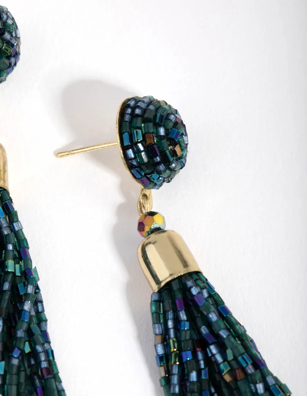 Gold Seedbead Tassel Drop Earrings