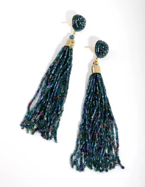 Gold Seedbead Tassel Drop Earrings