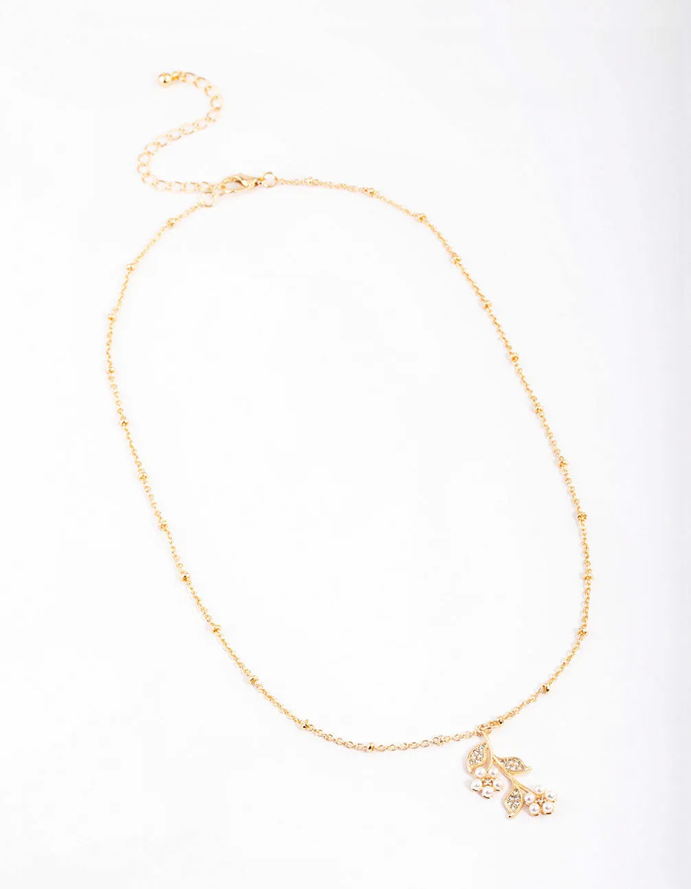 Gold Station Pearl Flower Necklace