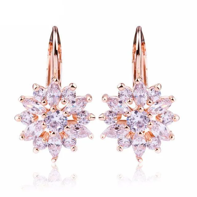 Gold Stud Earrings with Multicolor AAA Zircon