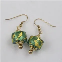 Green and Gold Artisan Bead Earrings