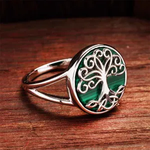 Green Malachite Sterling Silver Tree of Life Ring