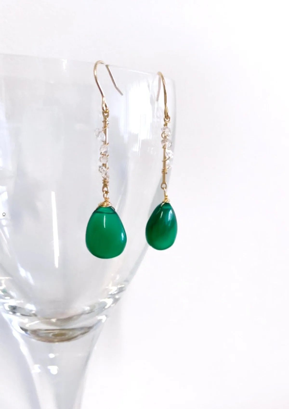 Green Onyx and Herkimer Diamonds Earrings