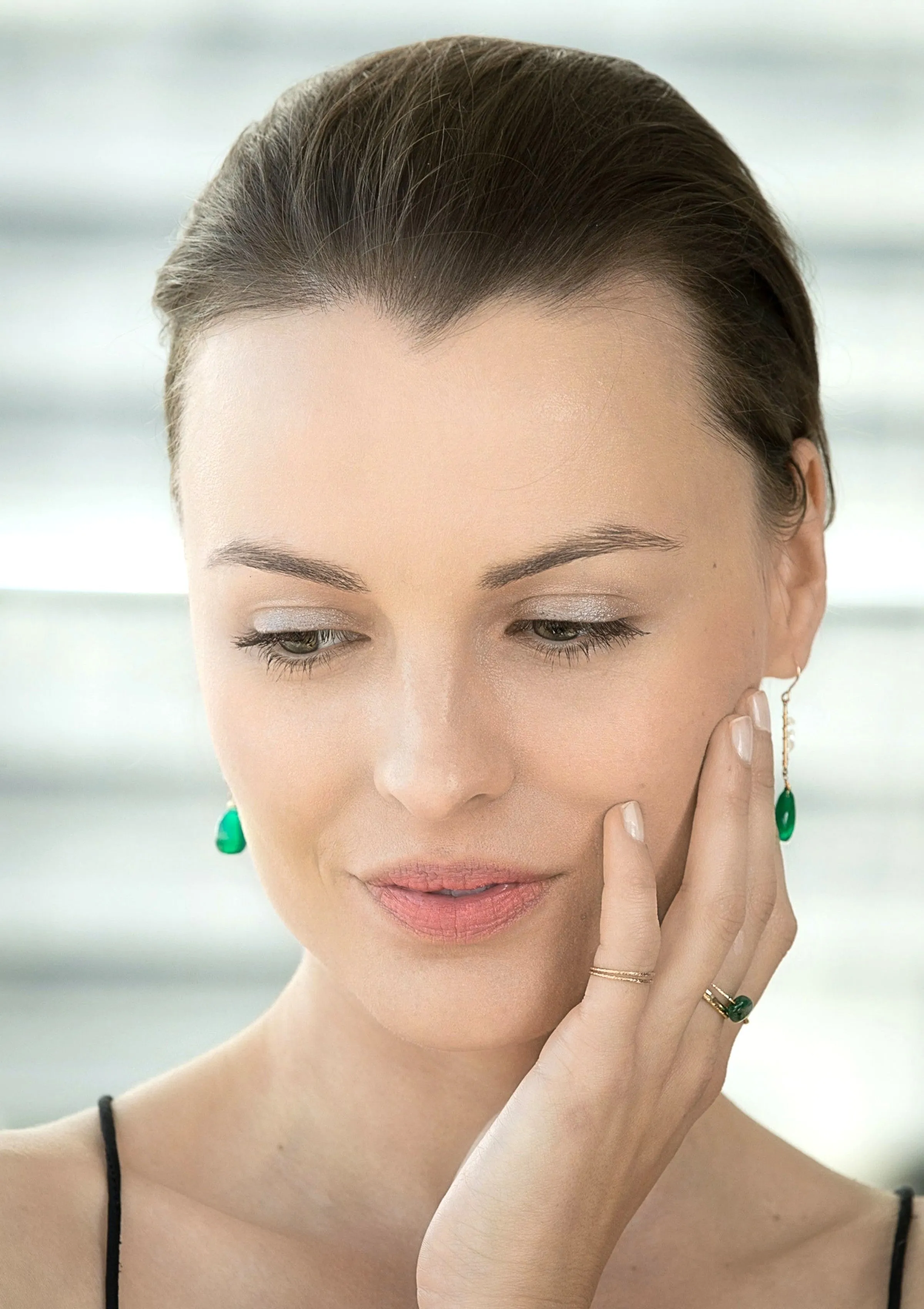 Green Onyx and Herkimer Diamonds Earrings