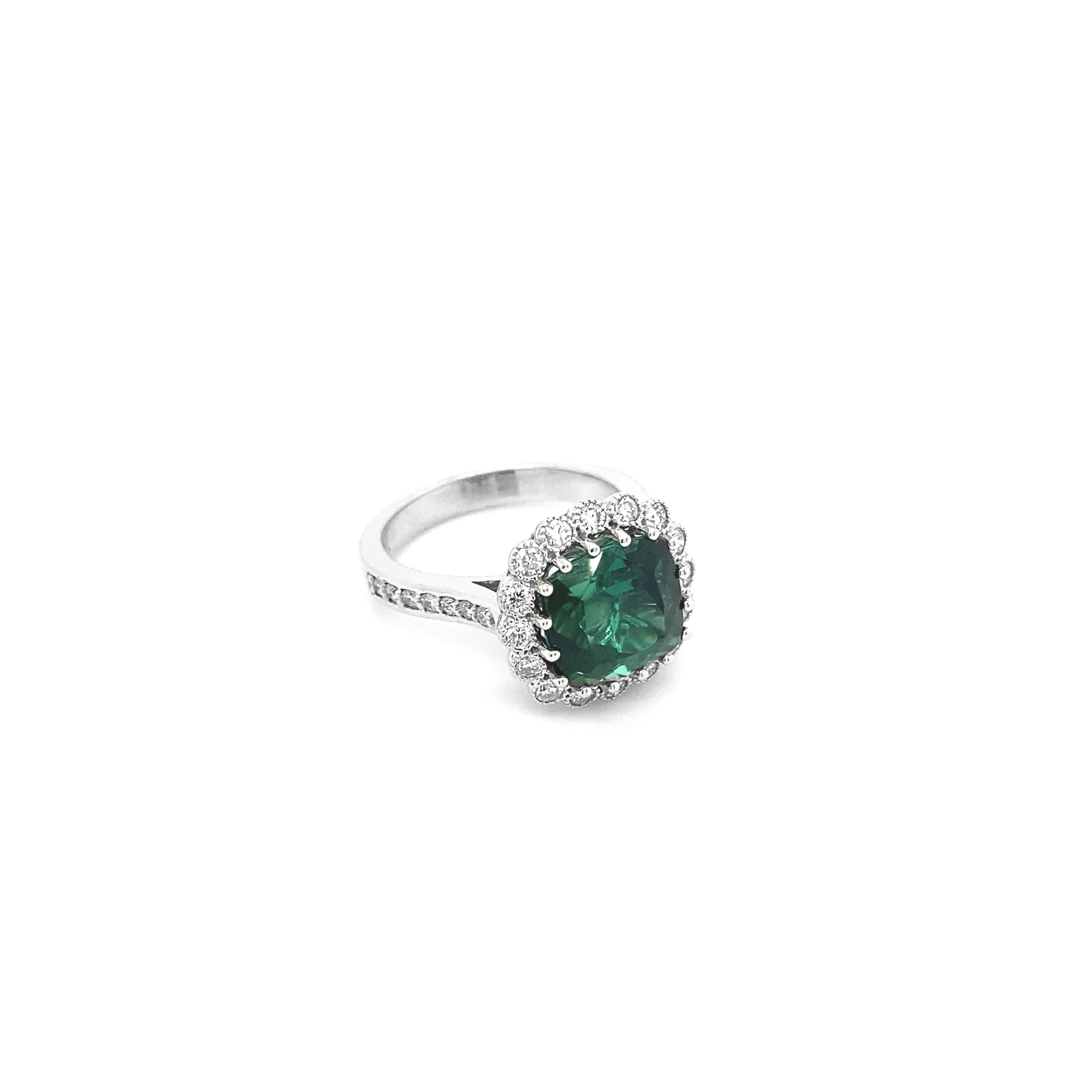 Green Tourmaline White Gold Ring R004N