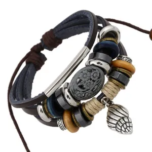 Handmade Braided Charm Genuine Leather Bracelet Women Fashion Conch Shells Bracelets Bangles Korean Jewelry