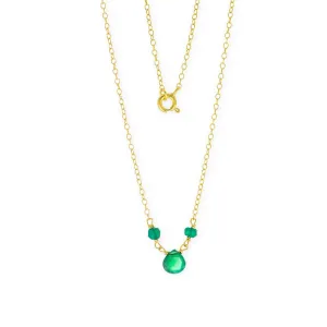 Handmade Short Gold Plated Silver Chain Necklace With Green Onyx