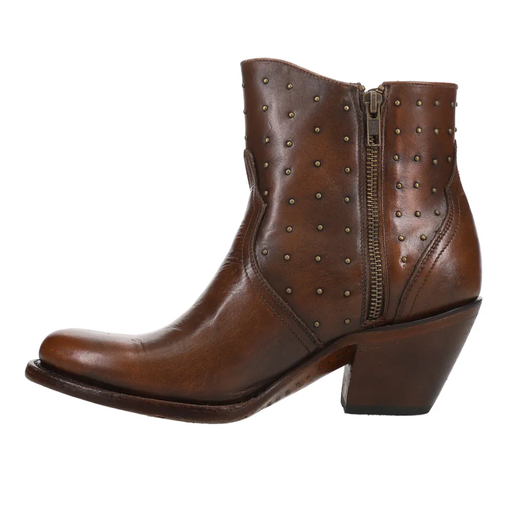 Harley Cowhide Zippered Studded Round Toe Cowboy Booties