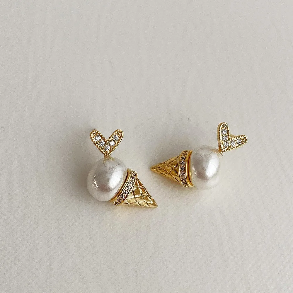 Heart Ice Cream Cone Earrings