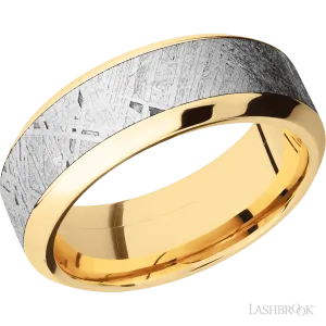 High Bevel 14K Yellow Gold with Polish Finish and Meteorite Inlay - 8MM