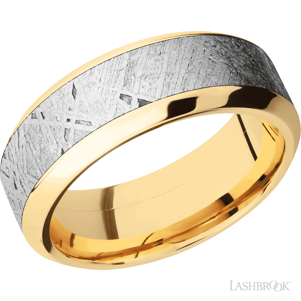 High Bevel 14K Yellow Gold with Polish Finish and Meteorite Inlay - 8MM