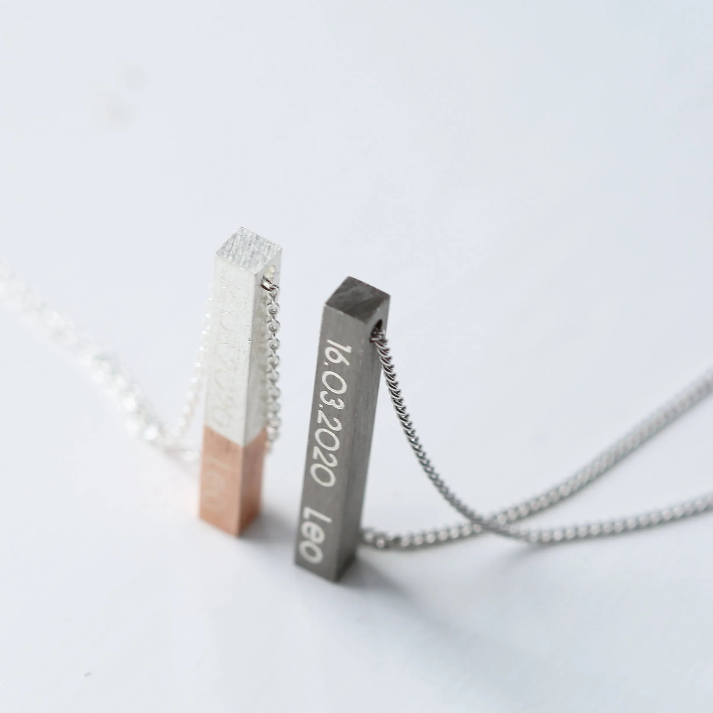 His & Hers Engraved Brushed Necklaces