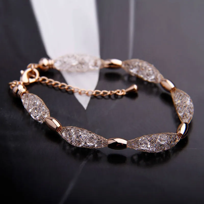 Hot Sell 18K Rose Gold Plated Crystal Chain Bracelet for Women Luxury High Quality Jewelry