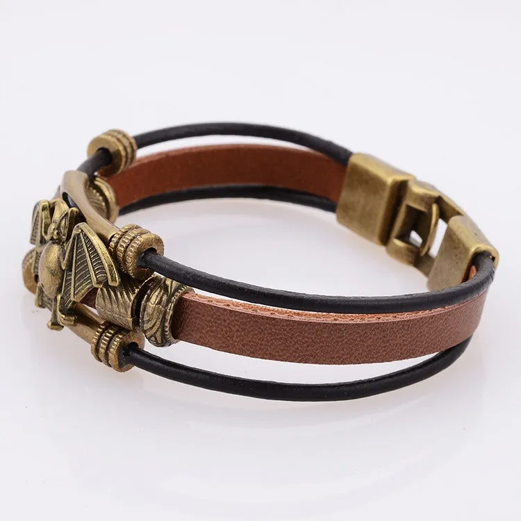 Hot Selling Fashion Animal Bracelet With Bat Jewelry Vintage Genuine Leather Bracelet & Bangle For Men