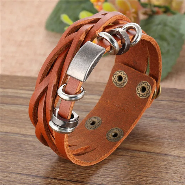 IF ME New Simple Leather Bracelet Men Jewelry Fashion Wrap Bracelets Male Bijoux Femme Wristband Punk Style Black Brown Unisex