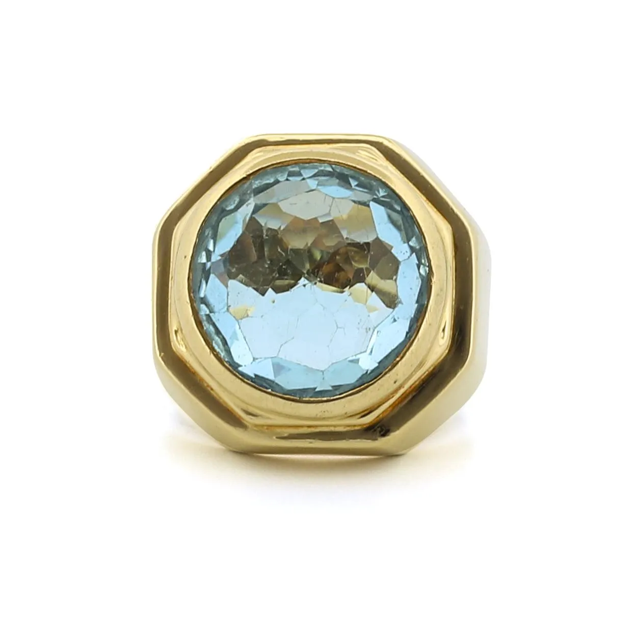 Italian Blue Topaz 18k Yellow Gold Octangon Statement Ring - Size 7