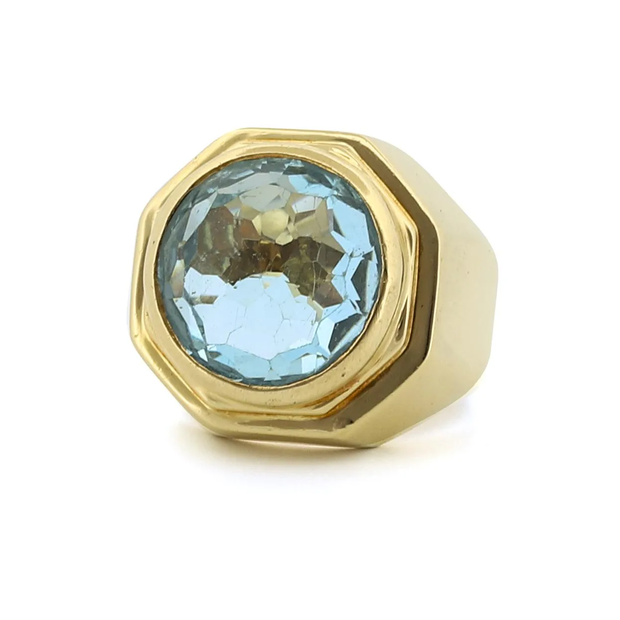 Italian Blue Topaz 18k Yellow Gold Octangon Statement Ring - Size 7