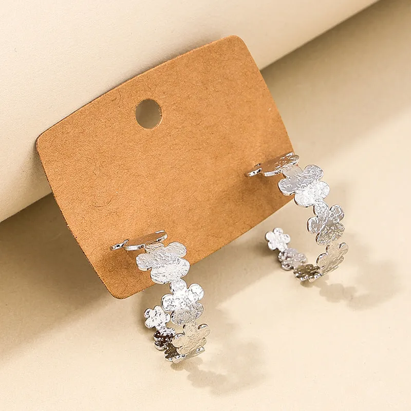 Korean Chic Circular Flower Earrings with Geometric Irregular Ear Buckle