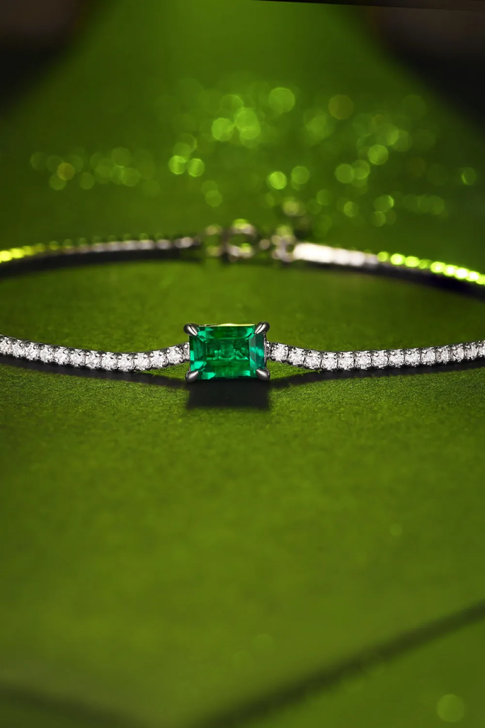 Lab-Grown Emerald Tennis Bracelet with Platinum-Plated Sterling Silver