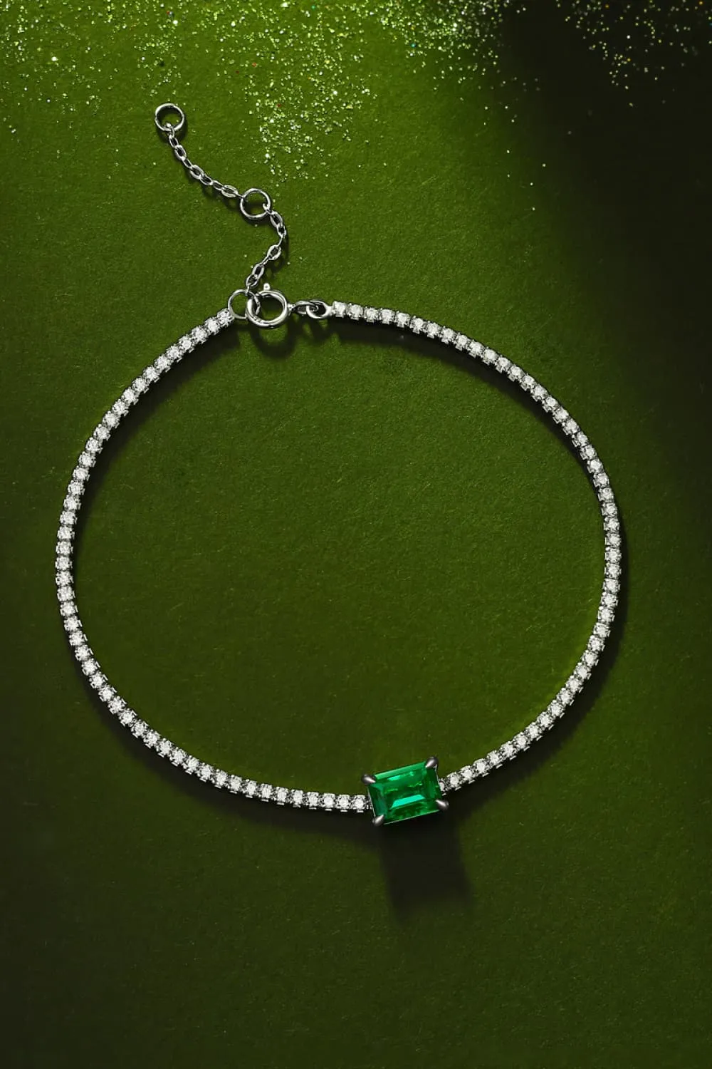 Lab-Grown Emerald Tennis Bracelet with Platinum-Plated Sterling Silver