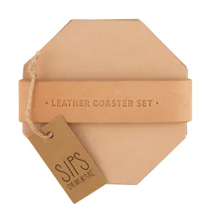 Leather Coaster Set - Tan