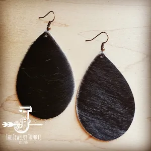 **Leather Teardrop Earrings in Dark Hair on Hide 202L