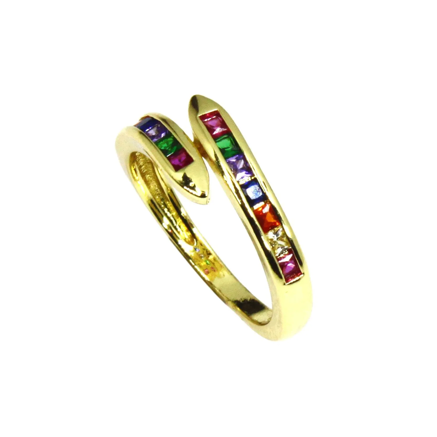 Lila Jewellery Adjustable Ring Coloured with Split Rectangular Stones Gold