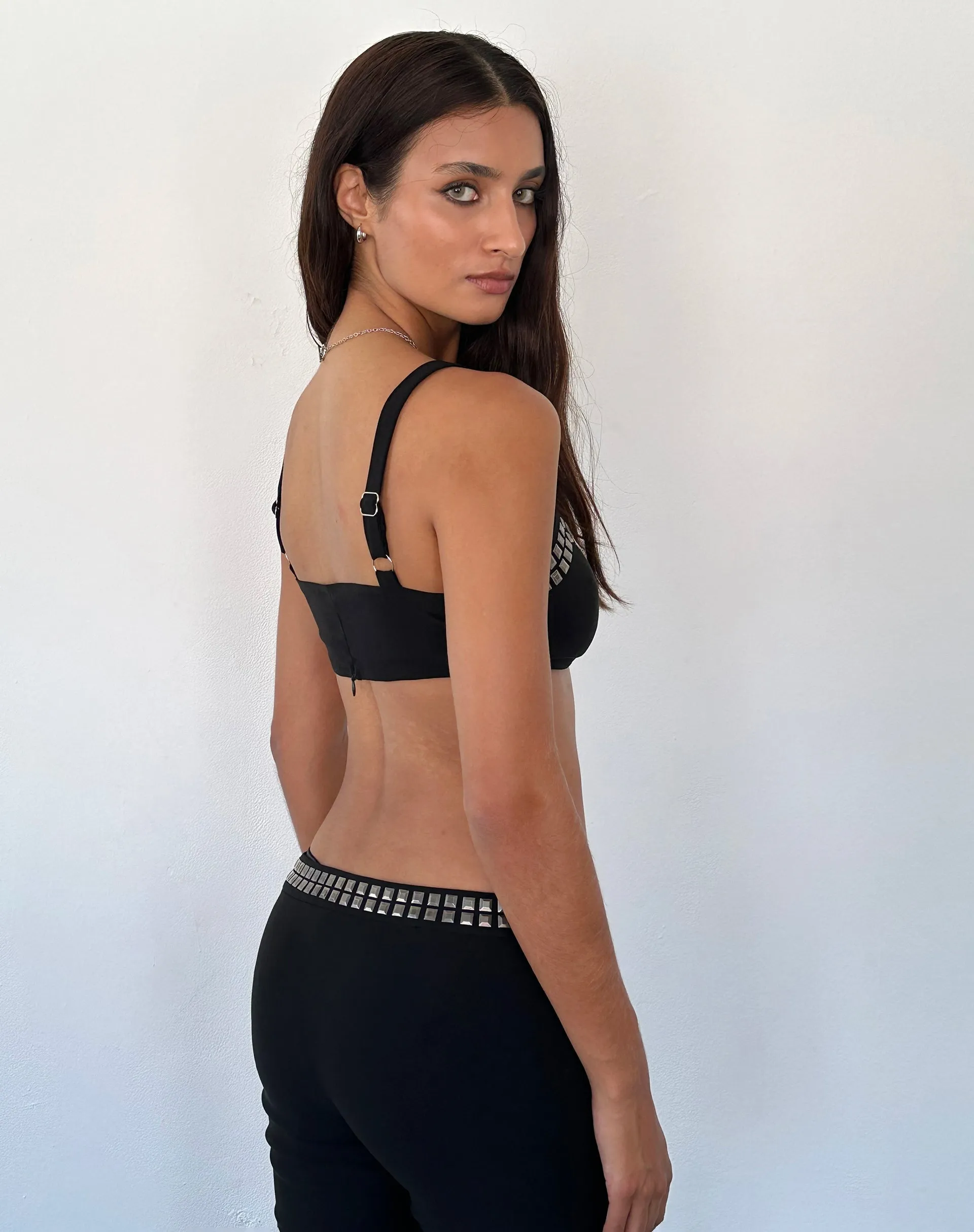 Liu Studded Bralette in Black Tailoring