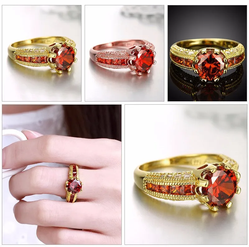 Luxurious Ruby Jewelry Party Accessories 18K Gold Plated Rings For Women