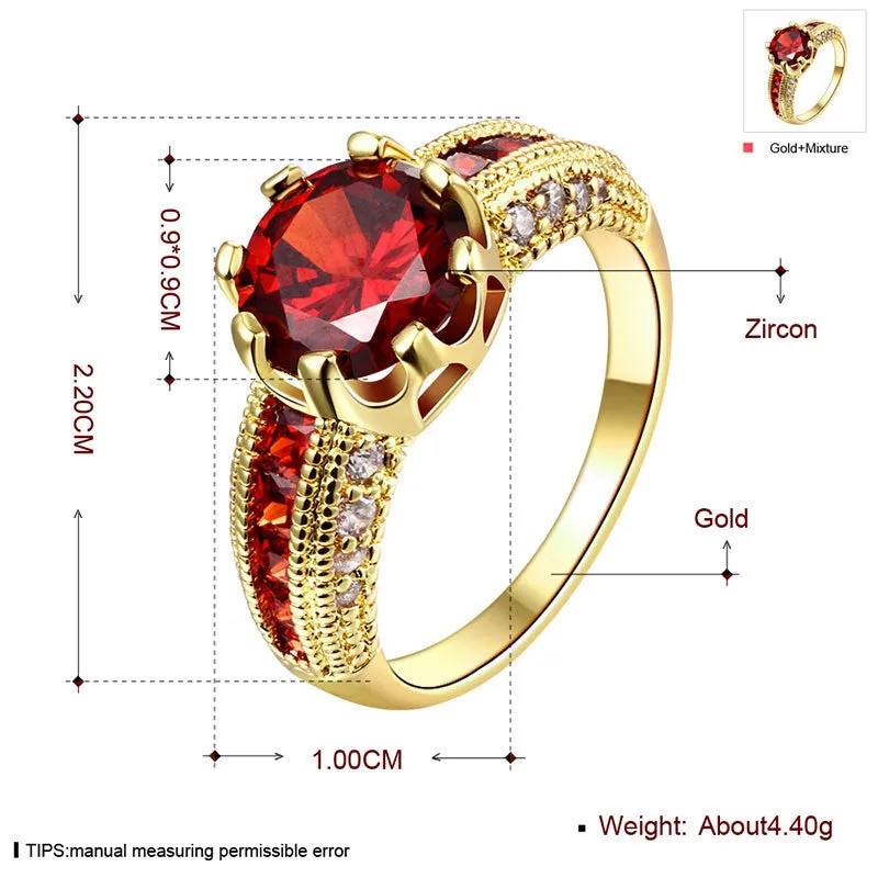 Luxurious Ruby Jewelry Party Accessories 18K Gold Plated Rings For Women