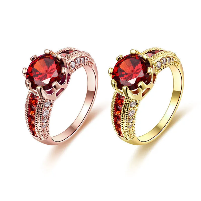 Luxurious Ruby Jewelry Party Accessories 18K Gold Plated Rings For Women