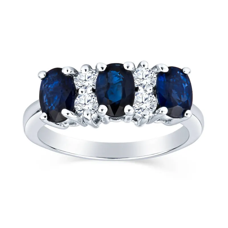 Luxurious Three Stone Oval Sapphire Ring With Diamond Details