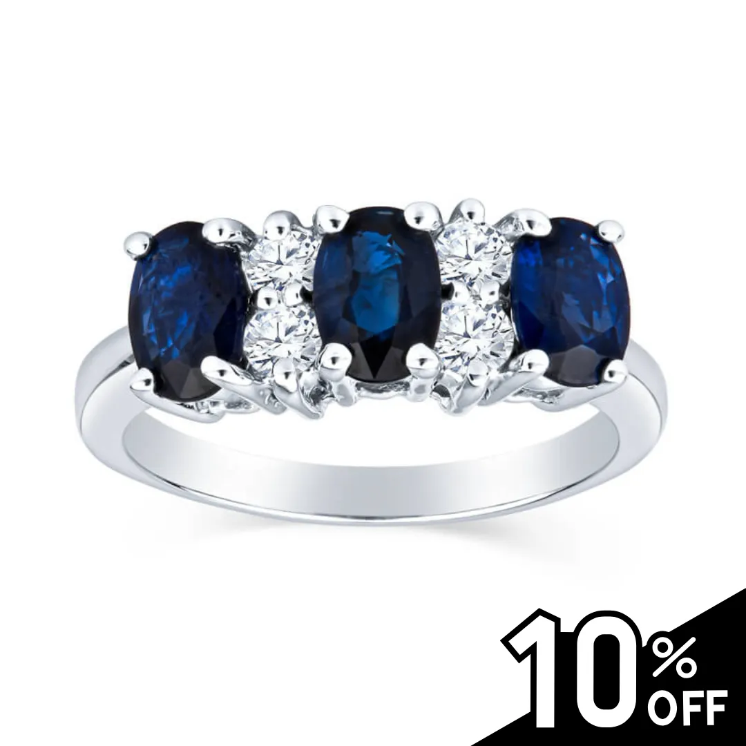 Luxurious Three Stone Oval Sapphire Ring With Diamond Details