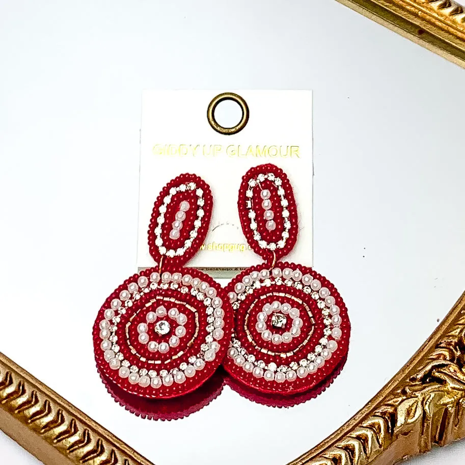 Maroon Circle Earrings With Clear Crystals and Pearls