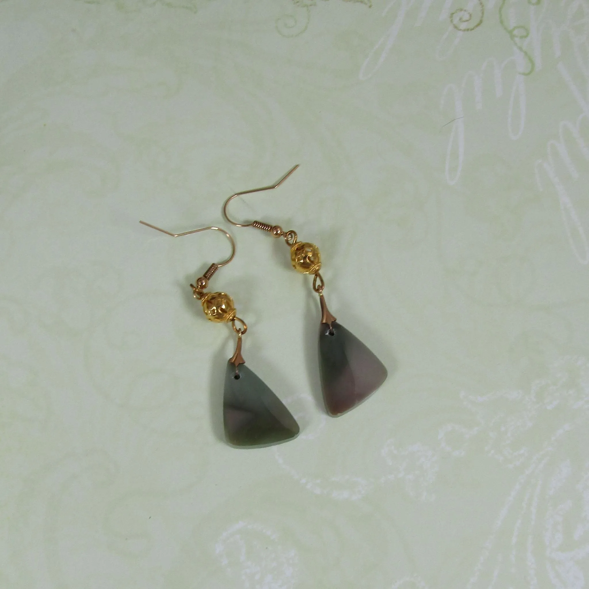 Mexican Jasper Gemstone & Gold Drop Earrings