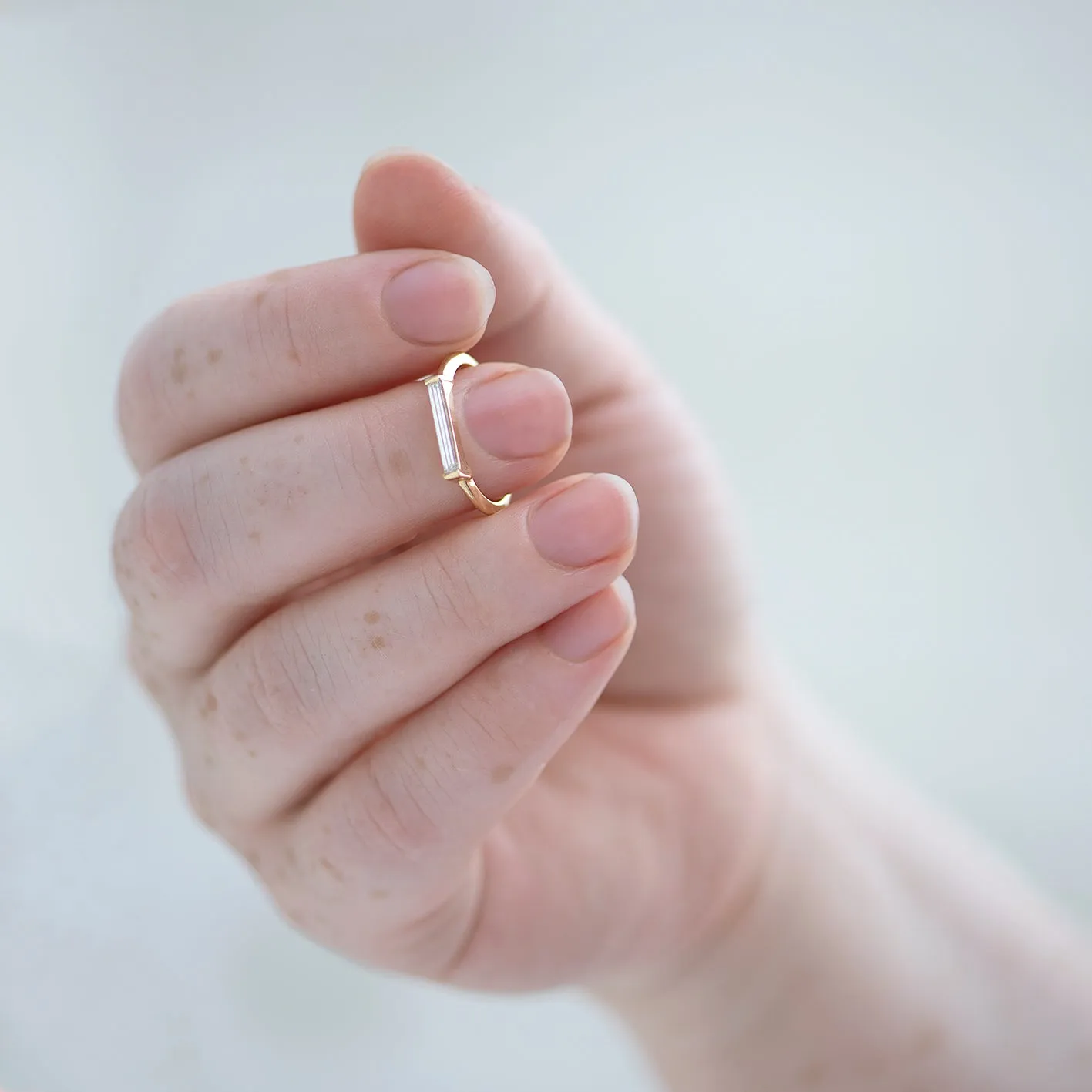 Minimalist Diamond Ring - Long Baguette Solitaire Ring - OOAK