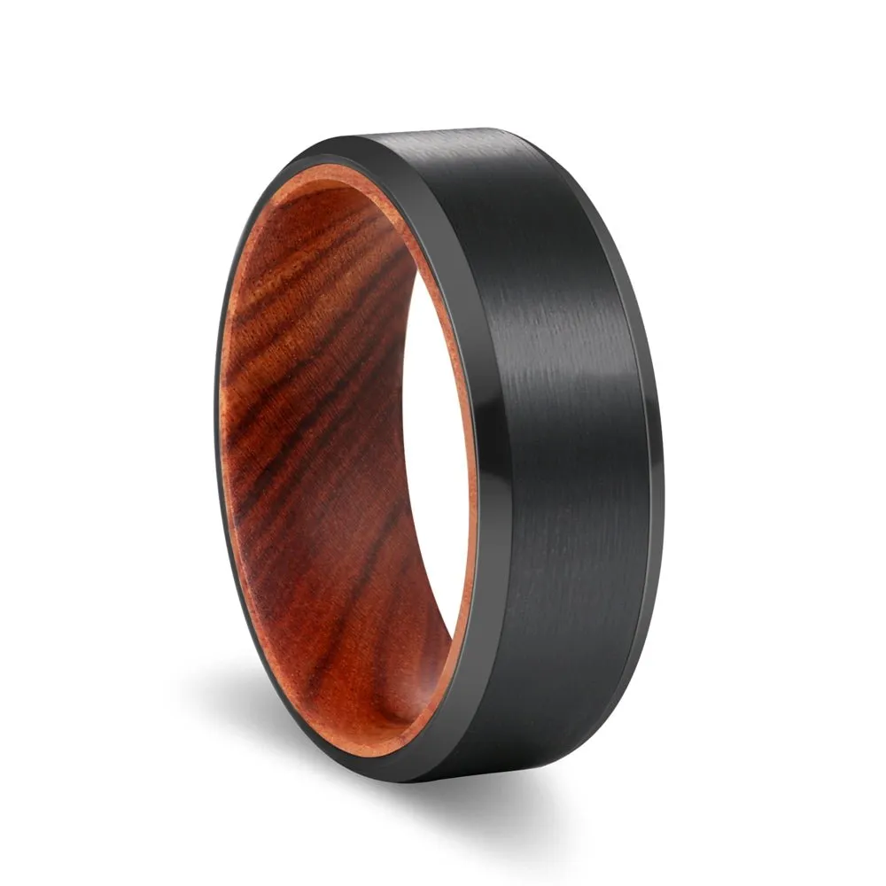 MITRE | Iron Wood, Black Tungsten Ring, Brushed, Beveled