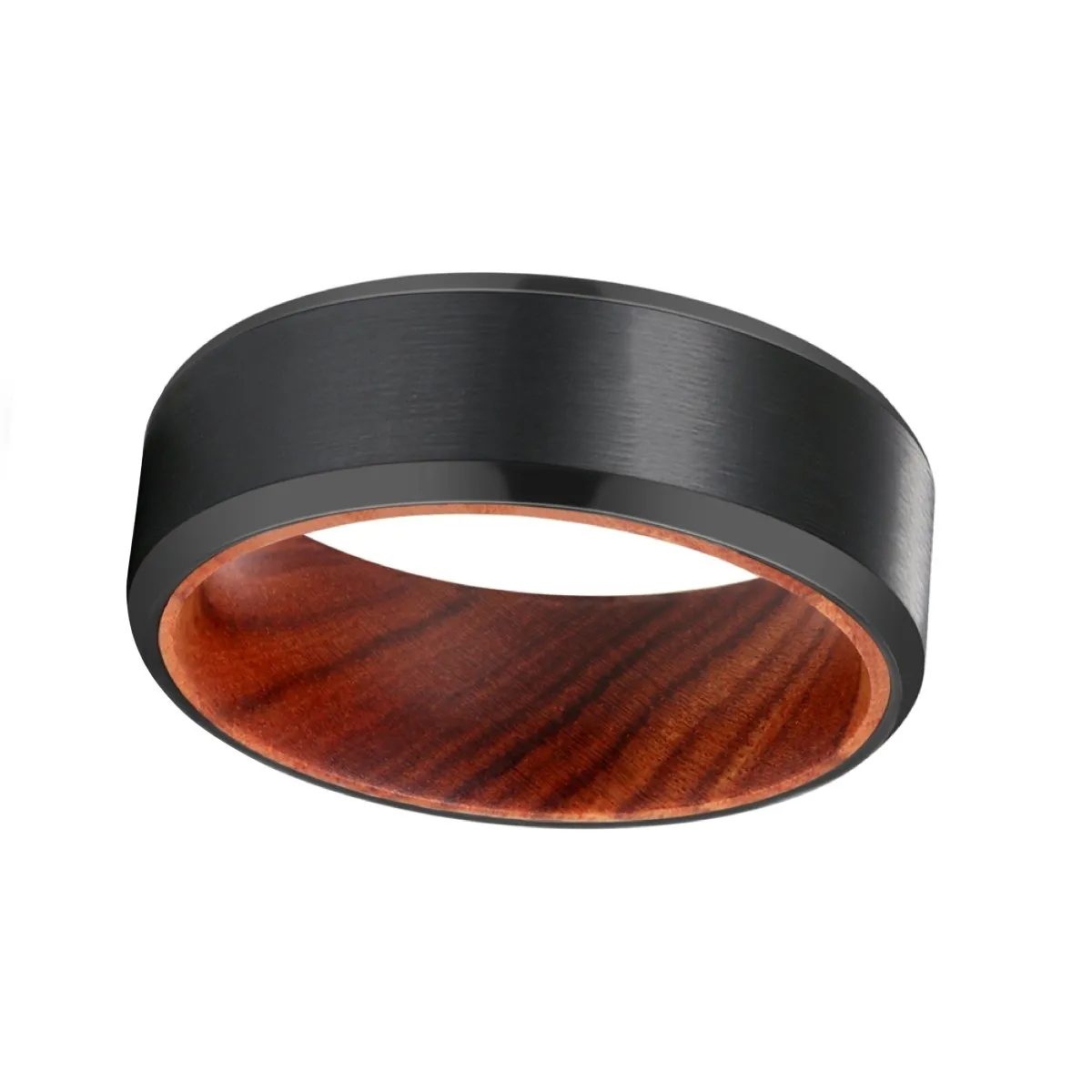 MITRE | Iron Wood, Black Tungsten Ring, Brushed, Beveled