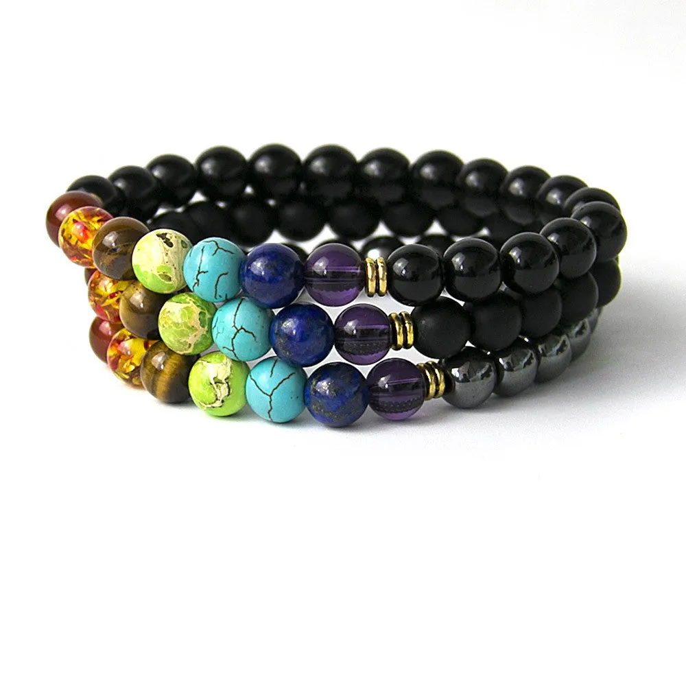 Muti-color Mens Bracelets Black Lava 7 Chakra Healing Balance Beads Bracelet For Women Reiki Prayer Yoga Bracelet Stones