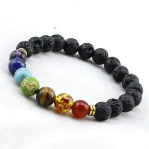 Muti-color Mens Bracelets Black Lava 7 Chakra Healing Balance Beads Bracelet For Women Reiki Prayer Yoga Bracelet Stones