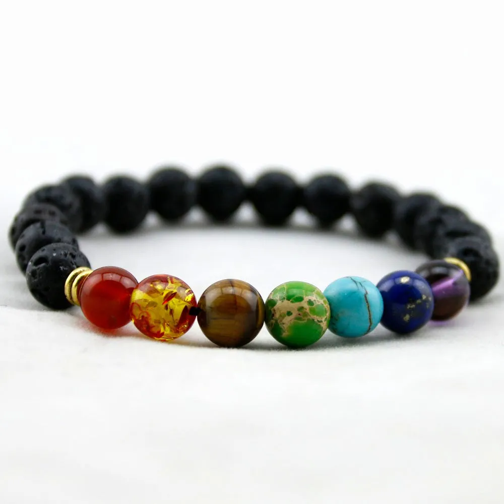 Muti-color Mens Bracelets Black Lava 7 Chakra Healing Balance Beads Bracelet For Women Reiki Prayer Yoga Bracelet Stones